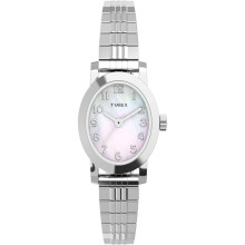 Timex Reloj Cavatina de 18 mm para mujer - Banda de expansiσn plateada Esfera de nαcar Caja plateada
