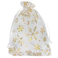 Jexila 100PCS Christmas Organza Gift Bags 5''X7'' Small Snowflake Drawstring Goodie Candy Treat Bag Mesh for Kids Christmas Holiday Party Favors