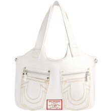 True Religion Bolso bandolera para mujer con costuras con logotipo de herradura, color blanco