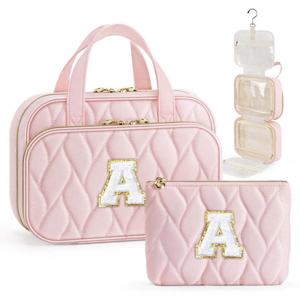 Yoolife Hanging Toiletry Bag Makeup Bag For Women Girls Initial Toiletry Bag Cosmetic Bag Personalized Birthday Gifts For Women Teen Girls Letter P