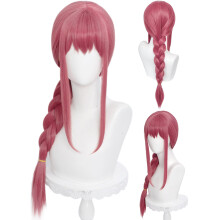 Pitk ruusunpunainen vaaleanpunainen palmikkoperuukki otsatukkailla Anime Red Cosplay -peruukki 27,5 tuuman synteettiset hiukset naisille Halloween-a