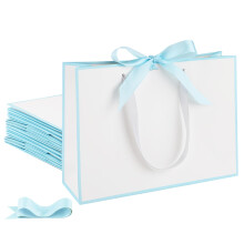STOBOCTER 25 Pcs Paper Gift Bags with Handles 12.6''x4''x9.1'' Thank You 5 Senses Gift Bags with Bow Ribbon for Wedding Bridesmaid Baby Shower Gradua