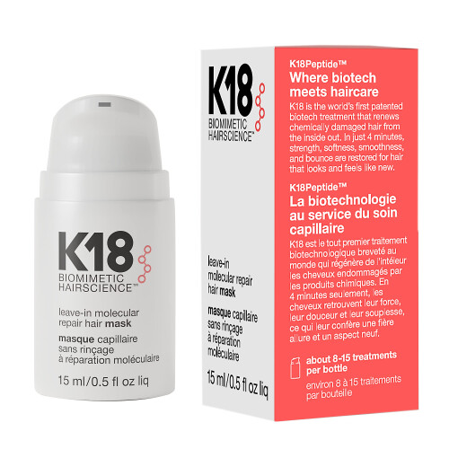 K18 Mini Leave-In Molecular Hair Mask Repairs Dry or Damaged Hair Reverse Hair Damage from Bleach Color Chemical Services & Heat