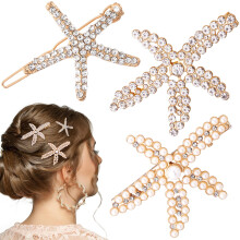 PAGOW 3 ST. Sjstjrna Hrklmmor Guld Prlor Strass Hrklmmor Kristall Sea Star Hstsvanshllare Faux Pearl Kristall Brllop Hrtillbehr fr k