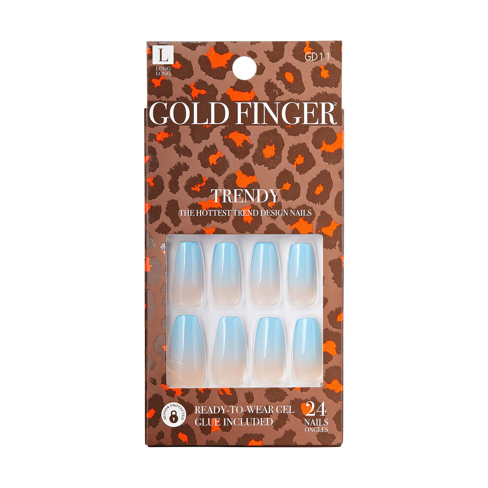 Kiss Gold Finger Full Cover Nails Gel Glam Ready To Wear Gel Manicure Long Nails Glue Included