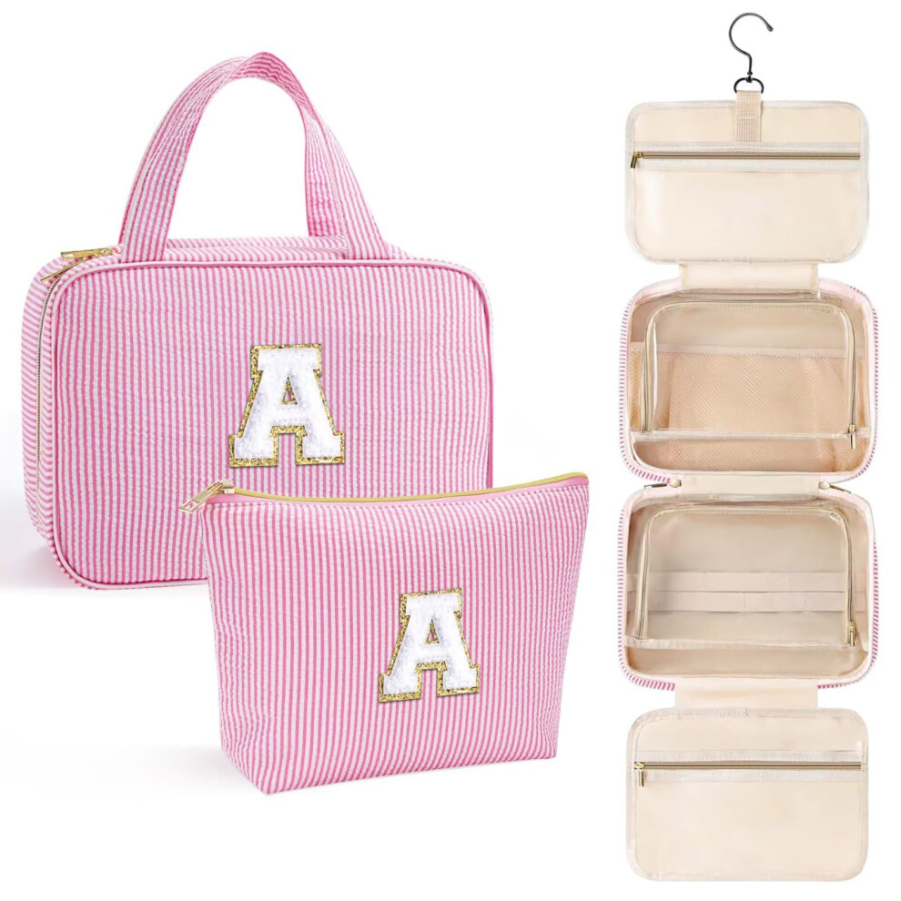 Yoolife Travel Toiletry Bag For Women - Hanging Toiletry Bag Initial Makeup Bag Portable Toiletries Cosmetic Bag Airplane Travel Essentials - Lette