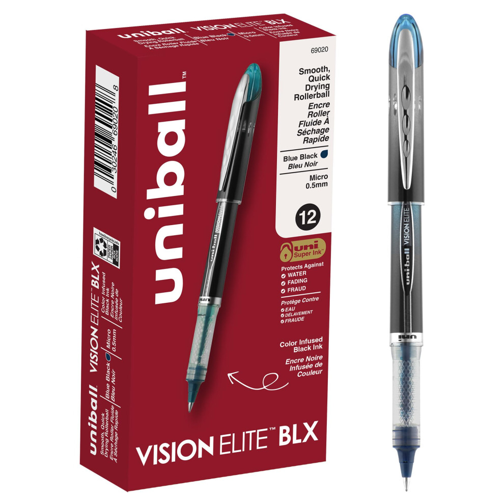 Uni-Ball Ubc69020 0.5 Mm & Ink, & Barrel Vision Elite Stick Roller Ball Pen Blue/Black