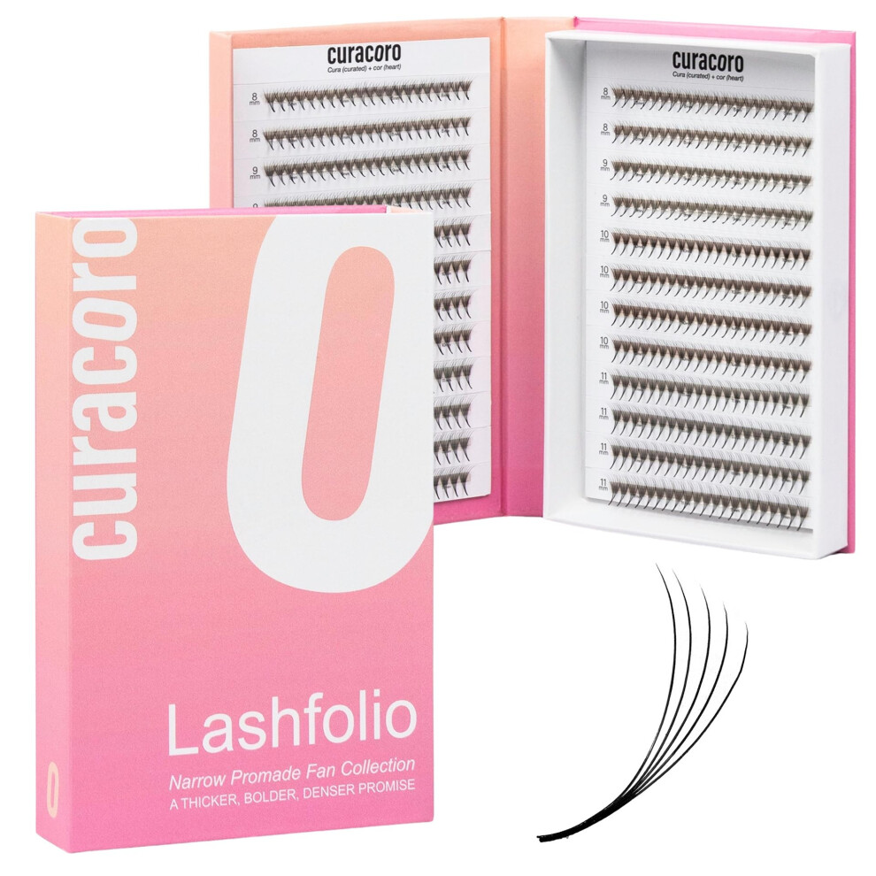 Curacoro Lashfolio Narrow Promade Fans Handmade Volume Eyelashes 5D~10D C Cc D Curl Thickness 0.03~0.07Mm 8-15Mm Length Professional Long-Lasti