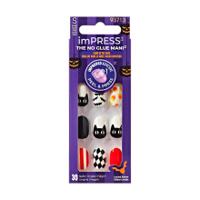 KISS imPRESS Press-On Manicure Fake Nails, Spooky Fairy - Kurz, Rund, Polierfrei, Halloween-Design, M