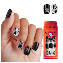 KISS imPRESS Halloween Press On Nails Coming Near Black Short Squoval Effetto polvere magnetica Senza colla Glow-In-The-Dark Include Prep Pad Min