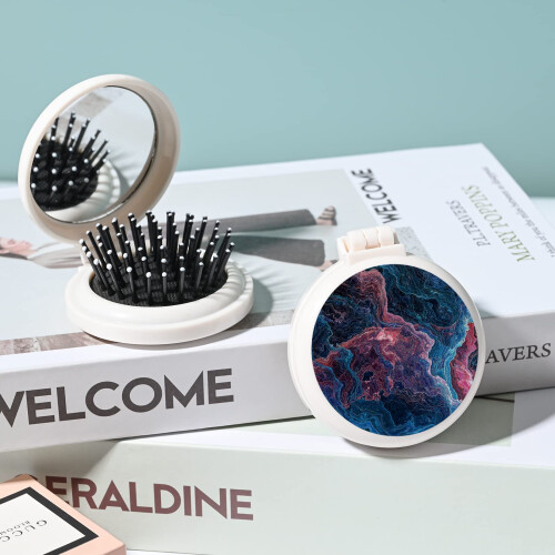 Mini spazzola per capelli tascabile con specchio portatile per borsa/tascabile da viaggio (Dazzling Vector) 1