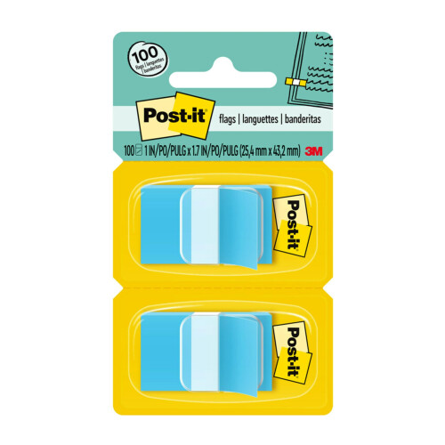 Post-it Flags, 50 Stück/Spender, 2 Spender/Pack, 1 Zoll Breit, Hellblau (680-BE2)