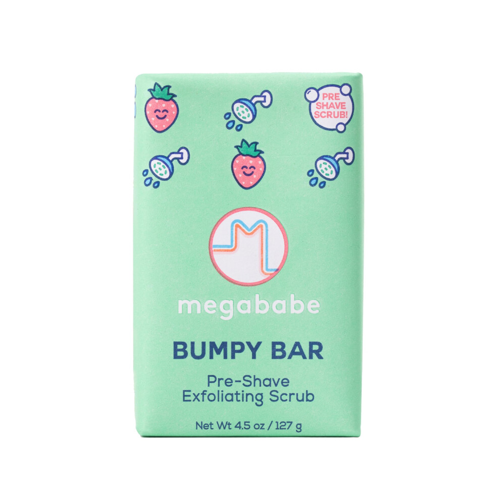 Megababe Bumpy Bar | Pre-Shave Exfoliating Scrub | With Shea Butter Strawberry Fruit Extract & Ceramides | 4.5 Oz