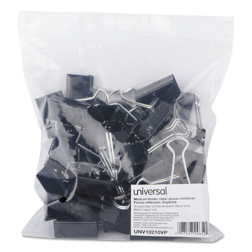 Universal UNV10210 Binder Clips - medium sort/s?lv (1 dusin)
