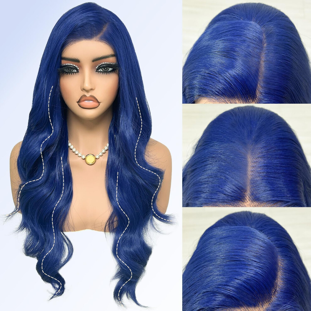 Su Mei.s Unisex Blue Lace Front Wig 6X5 Wear And Go Glueless Body Wave Synthetic Lace Front Wigs 26Inch Pre Plucked Pre Cut Hd Lace Frontal Wig With Baby Hair ( 6X