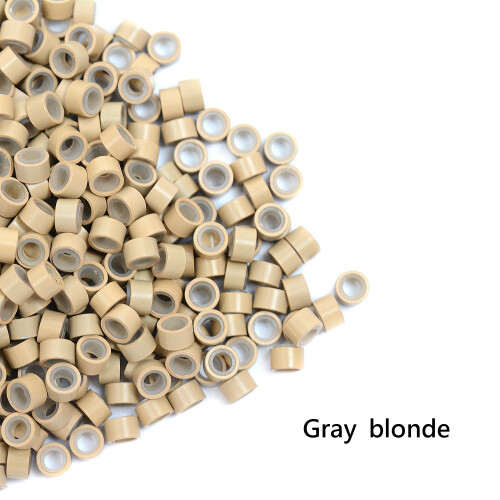500 Stück 5,0 mm Silikon Micro Links Ringe Haarverlängerungen Perlen (Grau Blond) 2