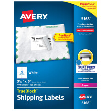 Avery Printbare Verzending Labels met Sure Feed, 3-1/2" x 5", Wit, 400 Lege Mailing Labels (5168)
