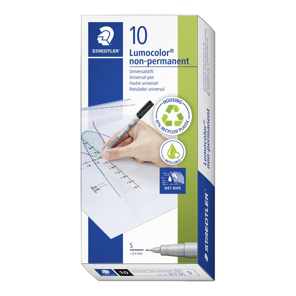 Staedtler Lumocolor Non-permanent Pen 311 -9 Superfine 0.4mm Line - Black (Pack of 10)
