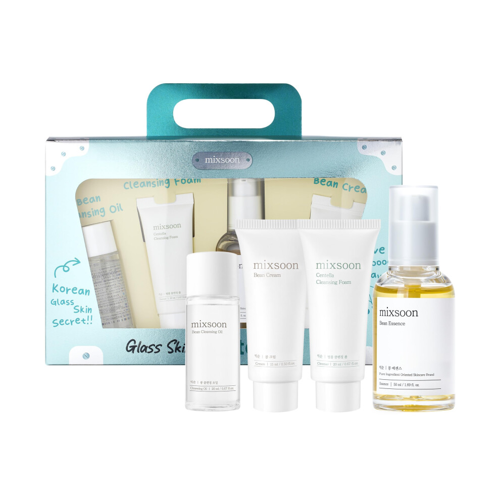 Mixsoon Cream Glass Skin Suit Case Set-5-Step Skincare Kit - Hydrating And Radiance-Cleansing Oil Foam Essence 105Ml / 3.55 Fl.oz. Korean Glass Sk