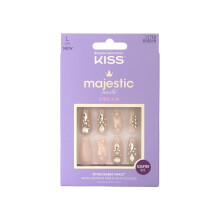KISS Majestic, 30 Pcs Press On Nails, Mittlere Coffin Fake Nails, Pink Butterfly Glitzer-Design mit Edelsteinen
