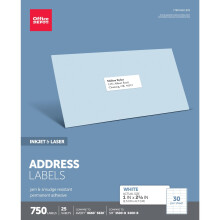 Office Depot Etichette per indirizzi bianche a getto d'inchiostro/laser 1 pollice. x 2 5/8 pollici. Confezione da 750 505-O004-0003