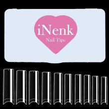 INENK Platta No C Curve XXL Fyrkantiga Nageltips, Klara Halvcovers