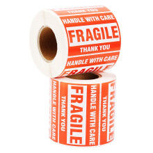 [2 Rollen, 1000 Labels] 2" x 3" Breekbare Stickers Behandel met zorg Waarschuwing Verpakking/Verzendlabels - Permanente Lijm