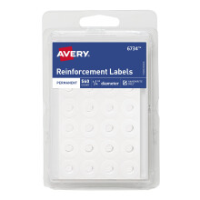Avery zelfklevende verstevigingslabels, 1/4 rond, wit, verpakking van 560 stuks, meervoudig pakket van 6 (6734)