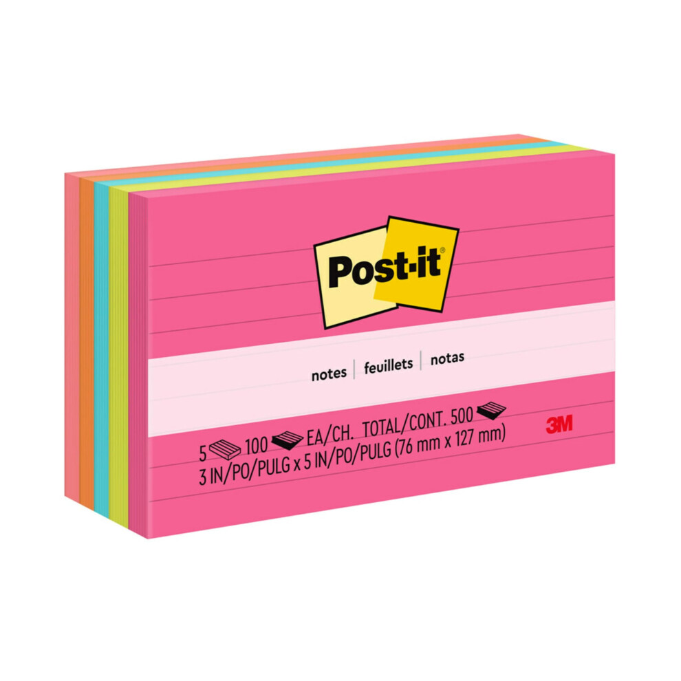 Post-It Notes, 3 in x 5 in, Cape Town Collection, Lined, 5 Pads/Pack-image-OPC-PJNXMC-NEW