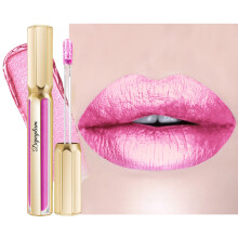 Depuplum Rossetti Rosa per Donne Rossetto Metallico a Lunga Durata Antiaderente Lucidalabbra Luccicante Leggero Idratante Copertura Completa Colo