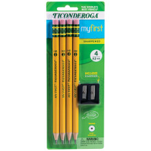Ticonderoga My First Holzbleistifte, Vorgeschnitten, 2 HB, Mit Anspitzer, Gelb, 4 Stück