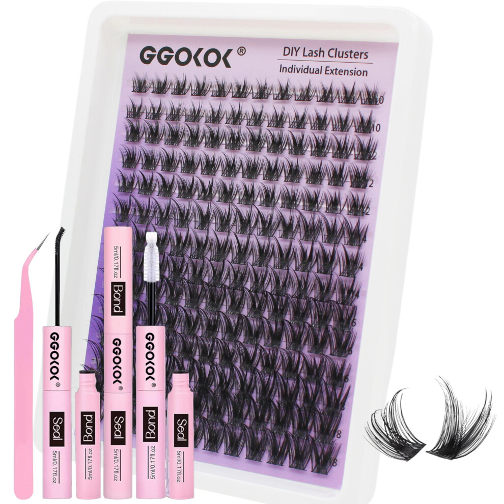 Ggokok Lash Clusters Kit Wispy Lash Extension Kit 10-18Mm Cluster Eyelash Extensions Kit Individual Lashes 168Pcs Eyelash Clusters With Lash Bond And