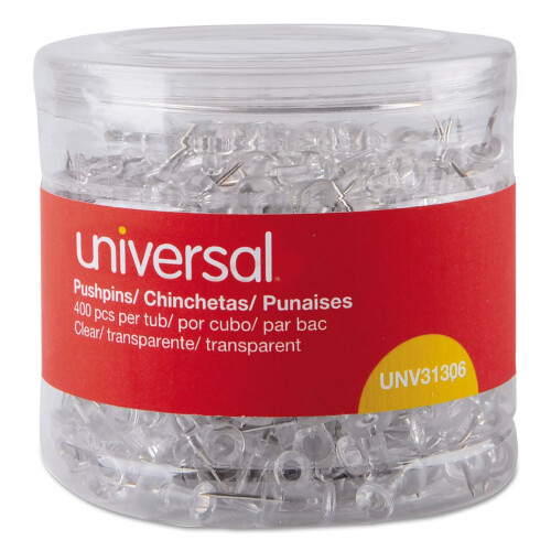 Universal UNV31306 3/8 in. Plastic Push Pins - Clear (400/Pack) 1