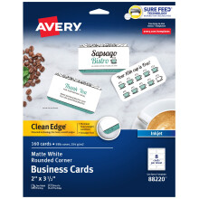 Avery Clean Edge Druckbare Visitenkarten mit Sure Feed Technologie, 2" x 3.5", Weiß, 160 Karten für Tintenstrahldrucker (88220)