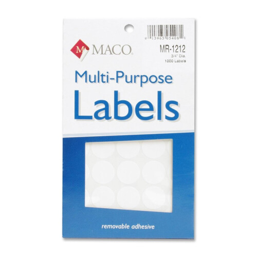 MACO witte ronde kleurcoderingslabels met een diameter van 3/4 inch, 1000 per doos (MR-1212)
