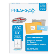 Etichette laser PRES-a-ply 3-1/3 x 4 pollici bianche da 600 unit? (30604)