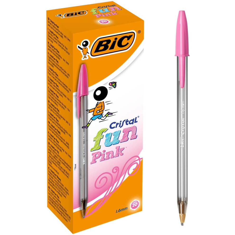 Bic Cristal Fun DłUgopisy DłUgopisy Z RóżOwym Atramentem, Odporne Na Rozmazywanie I Szeroka KońCóWka (1,6 Mm), Opakowanie 20 Szt.-image