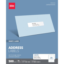 Office Depot Etichette per indirizzi bianche a getto d'inchiostro/laser 1 pollice. x 4 pollici Confezione da 500 505-O004-0006