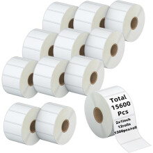 KingTac (15600 Etichette 12 Rotoli) 2"" X 1 Etichette Termiche Dirette - 1300/Rotolo 15600 Pezzi Etichette con Codici a Barre Totalmente Perforate