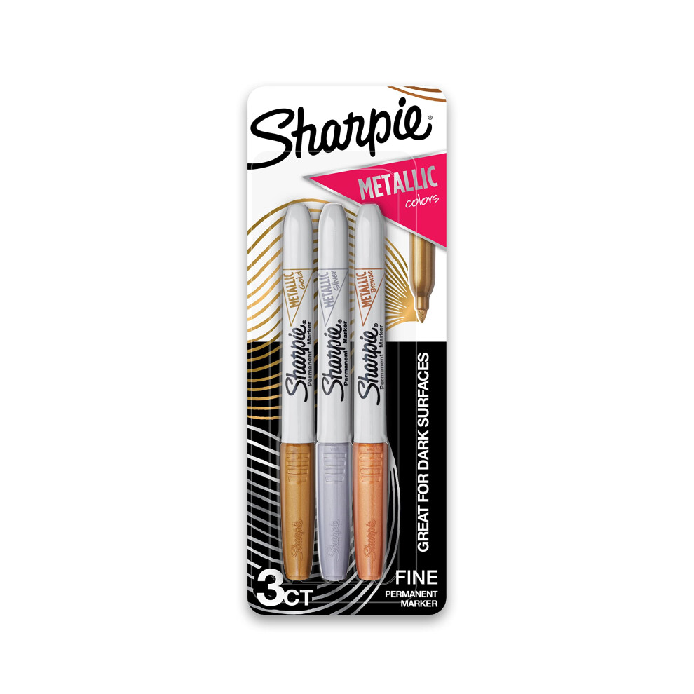Sharpie Metallic Fine Point Permanent Markers 3/Pkg-Gold, Silver & Bronze