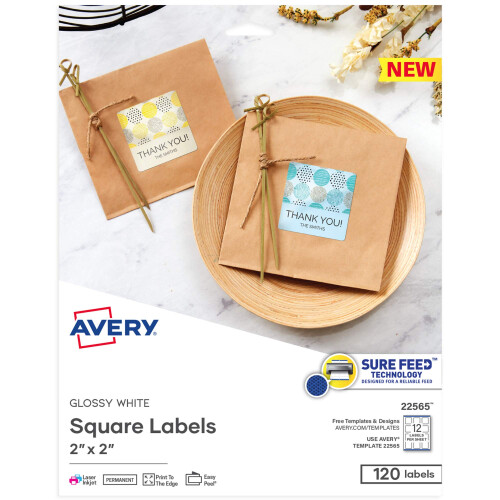 Avery Εκτυπώσιμες Λευκές Τετράγωνες Ετικέτες, 2" x 2", 120 Προσαρμόσιμες Ετικέτες (22565)