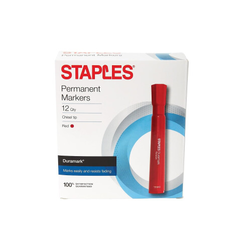 Staples STAPLES Duramark Permanente Markers, Chisel Tip, Rood, Dozijn