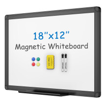 VIZ-PRO Lavagna magnetica/lavagna cancellabile a secco con telaio in alluminio nero 18 x 12 pollici Include 1 gomma, 2 pennarelli e 4 magneti