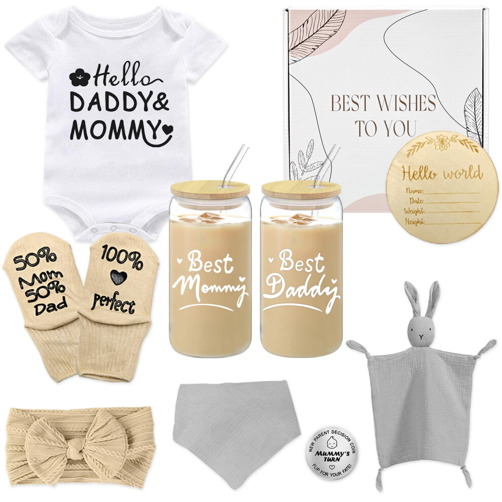 New Mom Gifts Basket For Women Pregnancy Gifts For New Parents Gifts Basket Unique Gender Reveal Gifts New Mom And Dad Gifts With Glass Cups Amgkonp