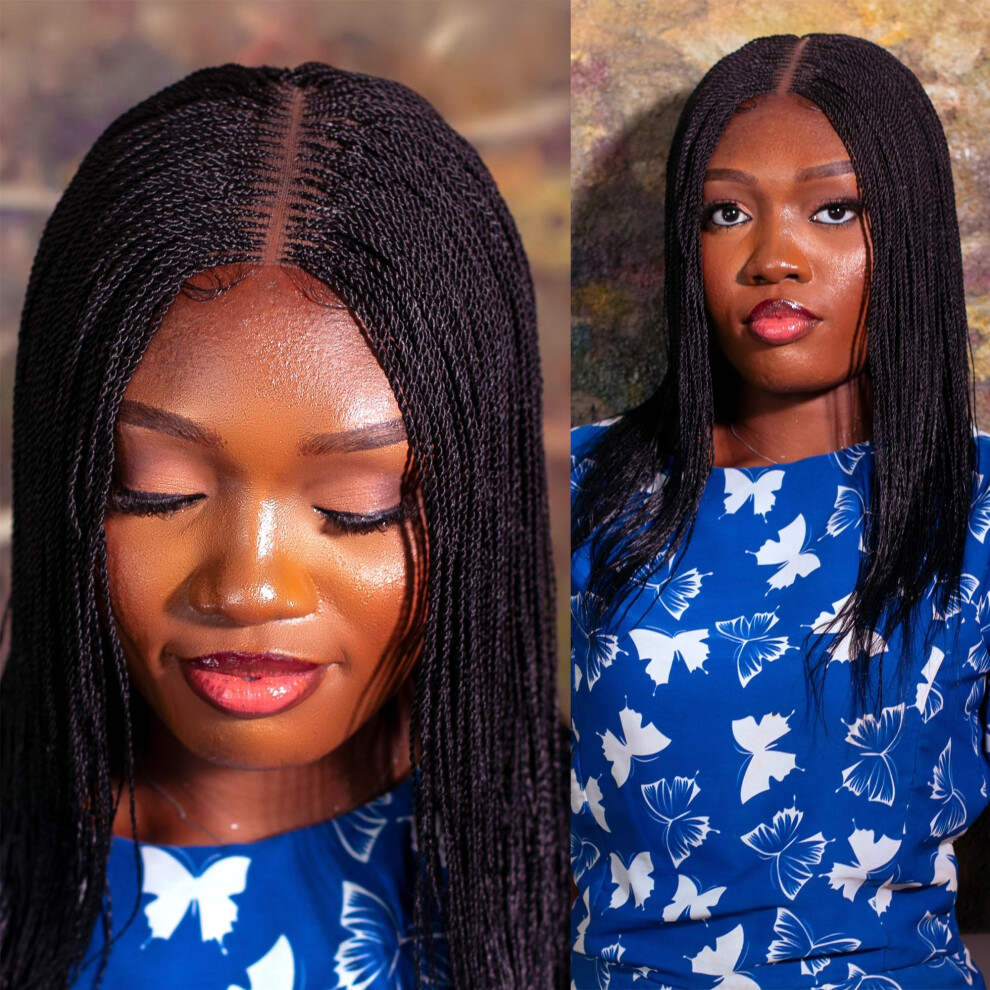 Wow Braids Twisted Wigs, Micro Million Twist Wig - Color 2 - 12 Inches. Ultra Thin And Light Synthetic Hand Braided Wigs For Black Women.