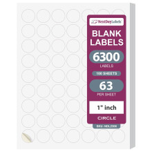 NextDayLabels - Etichette bianche per laser/getto d'inchiostro (rotonde da 1 pollice - 63 per pagina | 6300 etichette)