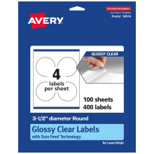Avery Glanzend Helder Ronde Labels met Sure Feed, 3.5" Diameter, 400 Labels, Print-to-The-Edge