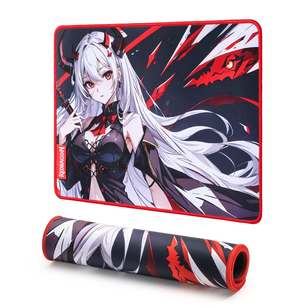 Redragon Eisa P047s Anime Gaming Mouse Pad - Smooth Lycra Surface Anti-Slip Rubber Base Spill-Resistant Durable 5Mm Thick Design 13 X 10 Inches Black 6950376726698