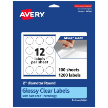 Avery blanke klare runde etiketter med sikker fremf?ring 2"""" diameter 1 200 blanke klare etiketter Print-to-the-edge laser/inkjet printbare etike