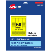 Etichette rettangolari stampabili Avery con tecnologia Sure Feed 1/2"" x 1-3/4"" Etichette giallo neon Stampa fino al bordo laser/getto d'inchiostr